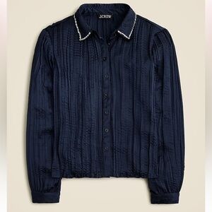 J. Crew Crystal-embellished shirt in crinkle satin